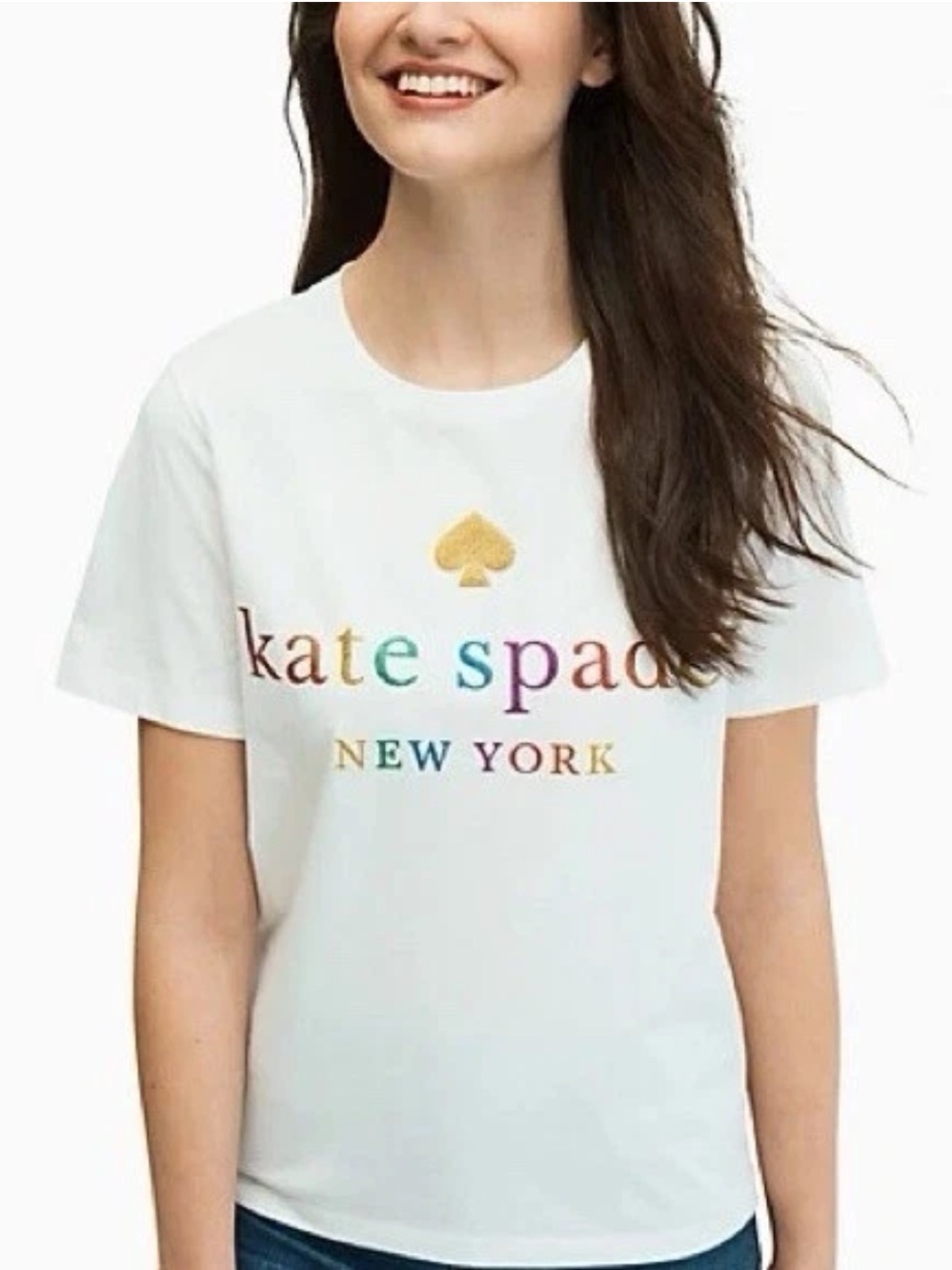 Kate Spade Logo Tee with Glitter Rainbow Print